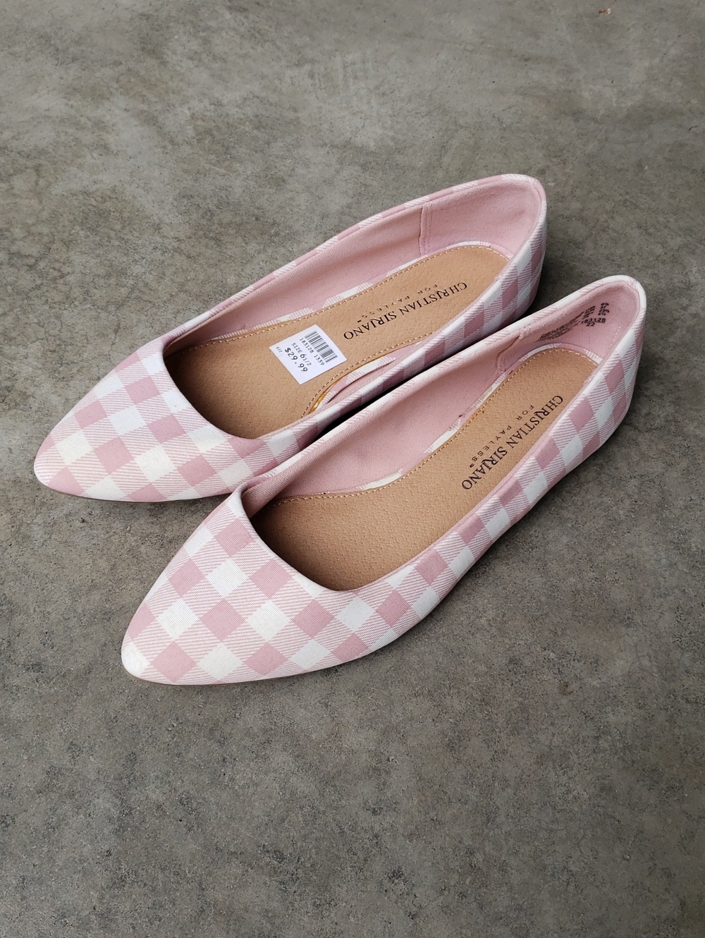 Pink and White Gingham Pointy Toe Flats shoes Women's 6.5